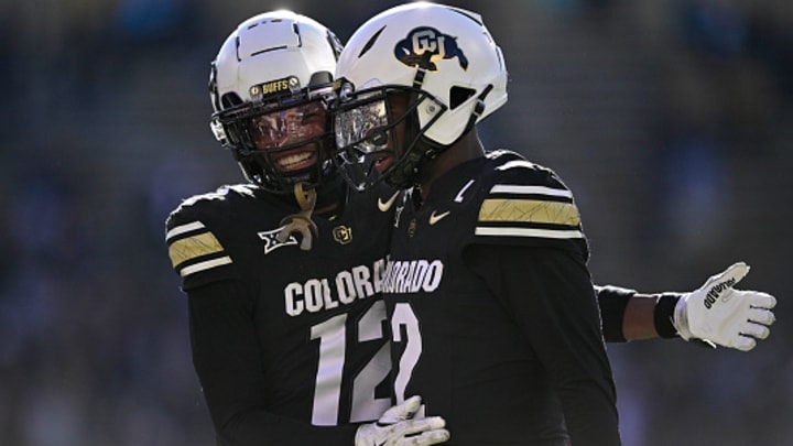 Colorado's Travis Hunter and Shedeur Sanders celebrate a touchdown. Colorado's Travis Hunter and Shedeur Sanders celebrate a touchdown.