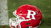 Dec 26, 2024; Phoenix, AZ, USA; Detailed view of a Rutgers Scarlet Knights helmet prior to the Rate Bowl at Chase Field. Mandatory Credit: Mark J. Rebilas-Imagn Images
