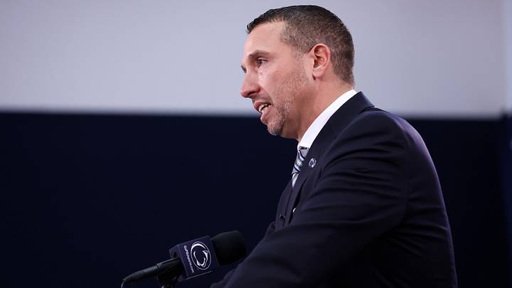 Dec 8, 2025; University Park, PA, USA; Matt Campbell is announced as the Penn State Nittany Lions new head coach during a press conference at the Beaver Stadium Press Room. Mandatory Credit: Matthew O'Haren-Imagn Images