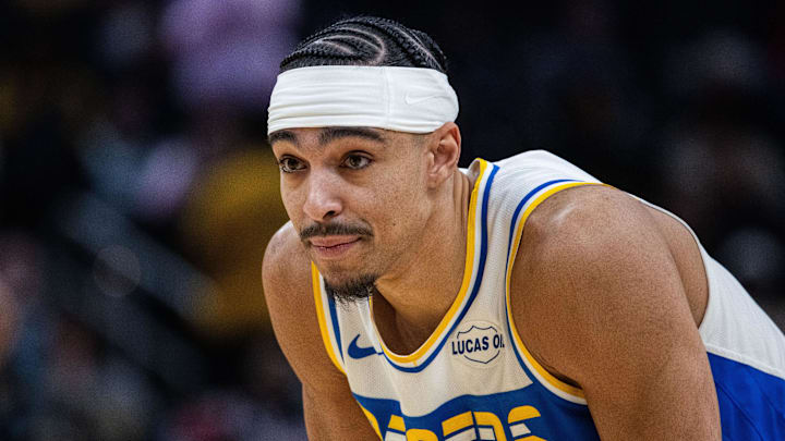 Indiana Pacers guard Andrew Nembhard (2) in the first half against the Houston Rockets at Gainbridge Fieldhouse. 
