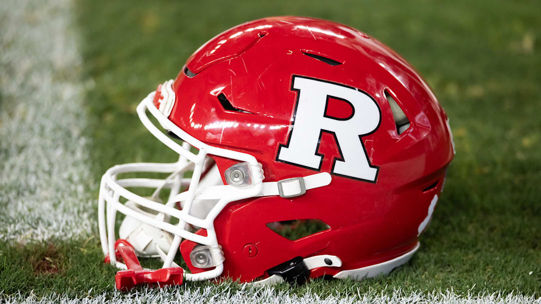 Dec 26, 2024; Phoenix, AZ, USA; Detailed view of a Rutgers Scarlet Knights helmet prior to the Rate Bowl at Chase Field. Mandatory Credit: Mark J. Rebilas-Imagn Images