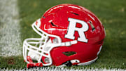 Dec 26, 2024; Phoenix, AZ, USA; Detailed view of a Rutgers Scarlet Knights helmet prior to the Rate Bowl at Chase Field. Mandatory Credit: Mark J. Rebilas-Imagn Images