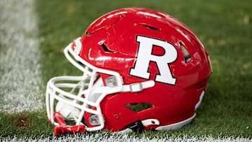 Dec 26, 2024; Phoenix, AZ, USA; Detailed view of a Rutgers Scarlet Knights helmet prior to the Rate Bowl at Chase Field. Mandatory Credit: Mark J. Rebilas-Imagn Images