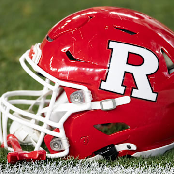 Detailed view of a Rutgers Scarlet Knights helmet prior to the Rate Bowl at Chase Field.