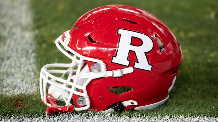 Detailed view of a Rutgers Scarlet Knights helmet prior to the Rate Bowl at Chase Field. Detailed view of a Rutgers Scarlet Knights helmet prior to the Rate Bowl at Chase Field.