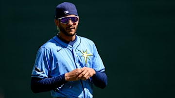 Sep 8, 2024; Baltimore, Maryland, USA; Tampa Bay Rays outfielder Jose Siri (22) warms up before the game between the Baltimore Orioles and the Tampa Bay Rays at Oriole Park at Camden Yards. Mandatory Credit: Reggie Hildred-Imagn Images