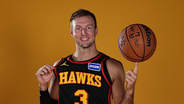 Hawks guard Luke Kennard at 2025 Media Day. 