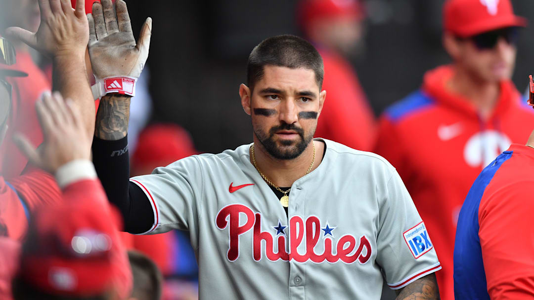 Philadelphia Phillies right fielder Nick Castellanos is using his footwear to celebrate his favorite musician.