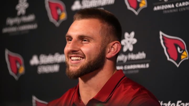 Rookie TE Tip Reiman, an Arizona Cardinals third round pick, speaks to the media at Cardinals training facility on Thursday, May 9, 2024.