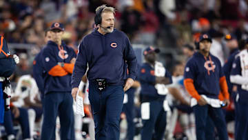 Nov 3, 2024; Glendale, Arizona, USA; Chicago Bears head coach head coach Matt Eberflus against the Arizona Cardinals at State Farm Stadium. Mandatory Credit: Mark J. Rebilas-Imagn Images