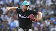 Jul 25, 2025; Milwaukee, Wisconsin, USA; Miami Marlins pitcher Anthony Bender (37) delivers a pitch against the Milwaukee Brewers in the seventh inning at American Family Field. Mandatory Credit: Michael McLoone-Imagn Images