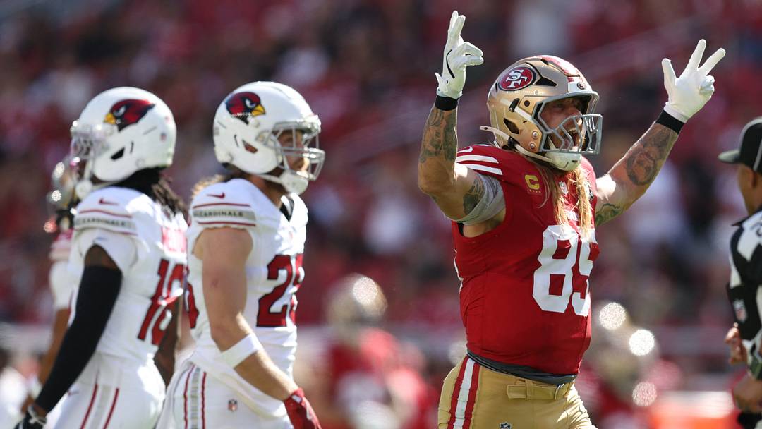 Sep 27, 2026; Santa Clara, California, USA; San Francisco 49ers tight end George Kittle (85) reacts in the second half against the Arizona Cardinals at Levi's Stadium. Mandatory Credit: Sergio Estrada-Imagn Images Sep 27, 2026; Santa Clara, California, USA; San Francisco 49ers tight end George Kittle (85) reacts in the second half against the Arizona Cardinals at Levi's Stadium. Mandatory Credit: Sergio Estrada-Imagn Images