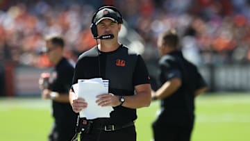 Sep 7, 2025; Cleveland, Ohio, USA; Cincinnati Bengals head coach Zac Taylor during the second half against the Cleveland Browns at Huntington Bank Field. Mandatory Credit: Scott Galvin-Imagn Images