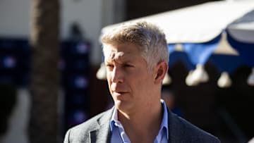 Nov 7, 2023; Scottsdale, AZ, USA; Baltimore Orioles general manager Mike Elias speaks to the media during the MLB General Manager's Meetings at Omni Scottsdale Resort & Spa. 