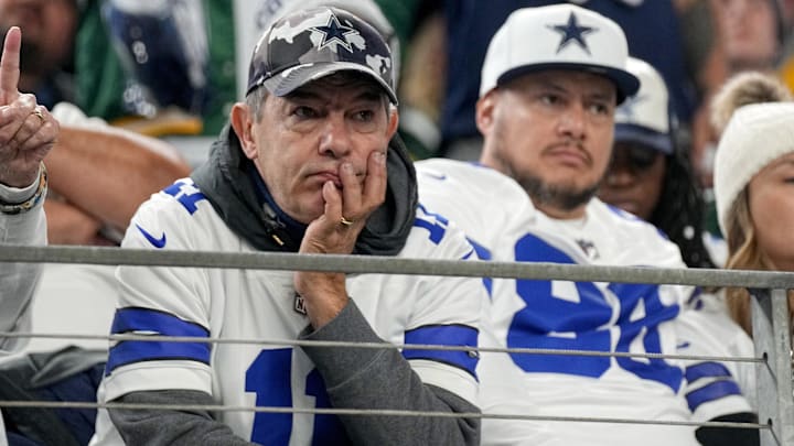 Jan 14, 2024; Arlington, Texas, USA; Dallas Cowboys fans watch their team against the Green Bay Packers during the fourth quarter in a 2024 NFC wild card game at AT&T Stadium. 