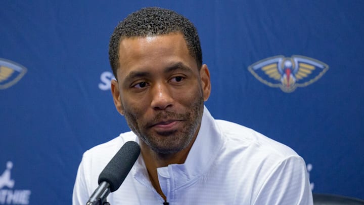 New Orleans Pelicans general manager Bryson Graham takes part in Pelicans Media Day at the Smoothie King Center on September 30, 2024.