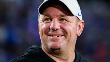 Sep 30, 2023; Durham, North Carolina, USA; Duke Blue Devils head coach Mike Elko smiles just before