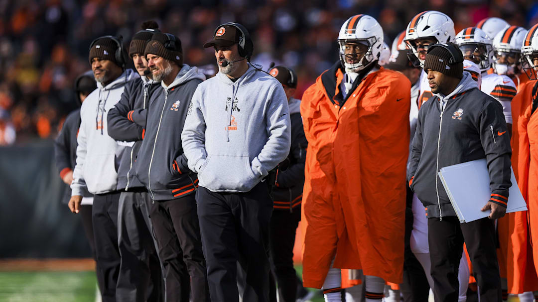 Dec 22, 2024; Cincinnati, Ohio, USA; Cleveland Browns head coach Kevin Stefanski during the second half against the Cincinnati Bengals at Paycor Stadium. Mandatory Credit: Katie Stratman-Imagn Images