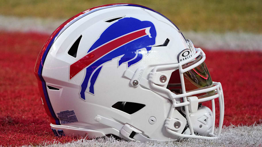 Jan 26, 2025; Kansas City, MO, USA; A detailed view of the Buffalo Bills helmet before the AFC Championship game against the Kansas City Chiefs at GEHA Field at Arrowhead Stadium. Mandatory Credit: Denny Medley-Imagn Images | Denny Medley-Imagn Images