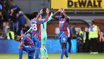 Crystal Palace players celebrating their win over Tottenham Hotspur 