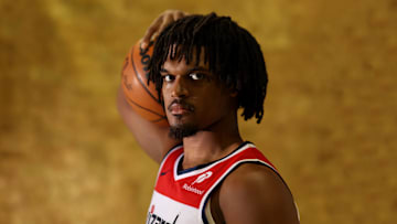Sep 29, 2025; Washington, DC, USA; Washington Wizards guard Dillon Jones (33) poses for a portrait during Wizards Media Day at CareFirst Arena.  Mandatory Credit: Geoff Burke-Imagn Images