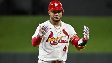 May 3, 2024; St. Louis, Missouri, USA;  St. Louis Cardinals catcher Willson Contreras (40) reacts after hitting a single against the Chicago White Sox during the seventh inning at Busch Stadium. Mandatory Credit: Jeff Curry-USA TODAY Sports