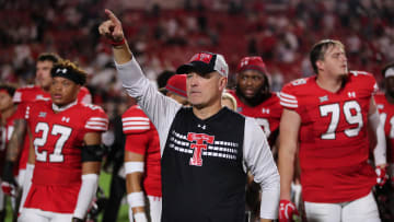 Sep 16, 2023; Lubbock, Texas, USA;  Texas Tech Red Raiders head coach Joey McGuire after the game against the Tarleton State Texans at Jones AT&T Stadium and Cody Campbell Field. Mandatory Credit: Michael C. Johnson-USA TODAY Sports