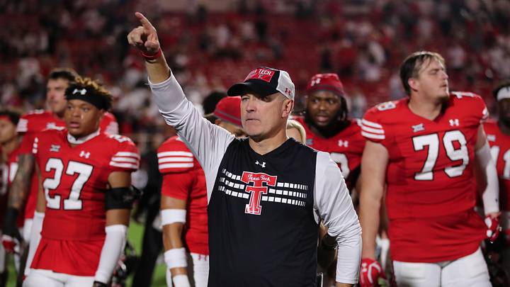 Sep 16, 2023; Lubbock, Texas, USA;  Texas Tech Red Raiders head coach Joey McGuire after the game against the Tarleton State Texans at Jones AT&T Stadium and Cody Campbell Field. Mandatory Credit: Michael C. Johnson-USA TODAY Sports