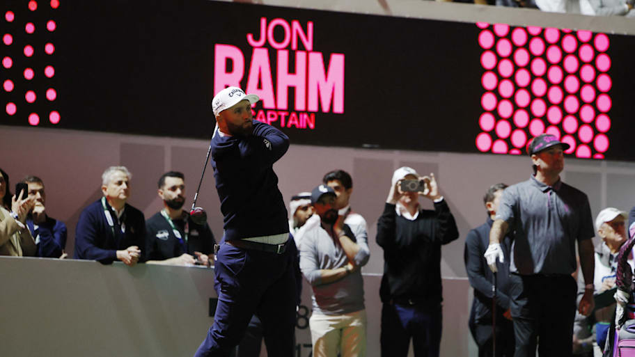 Jon Rahm in action during the first round of play at LIV Golf Riyadh at the Riyadh Golf Club. 