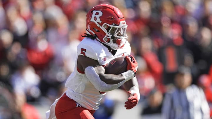 Rutgers Scarlet Knights running back Kyle Monangai (5) 