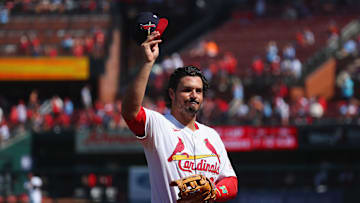 St. Louis Cardinals third baseman acknowledges fans at Busch Stadium during his farewell tour.