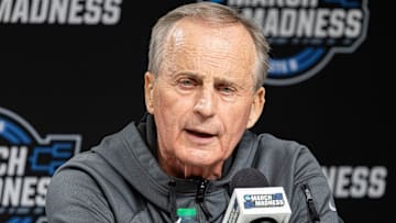 Mar 27, 2025; Indianapolis, IN, USA; Tennessee Volunteers head coach Rick Barnes  talks to the media during practice day at Lucas Oil Stadium. Mandatory Credit: Trevor Ruszkowski-Imagn Images