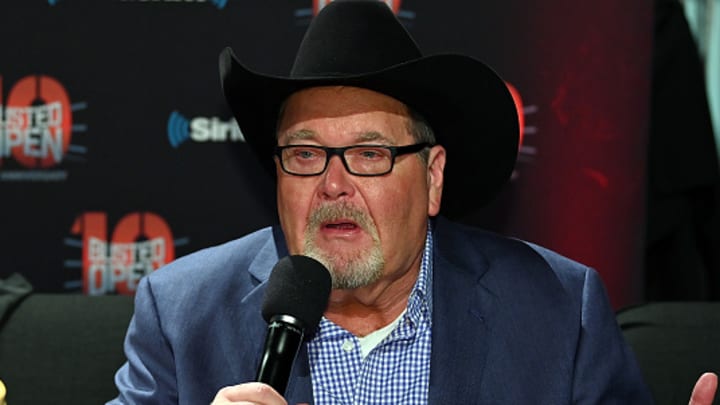 Wrestling commentator Jim Ross speaks at a SiriusXM event.