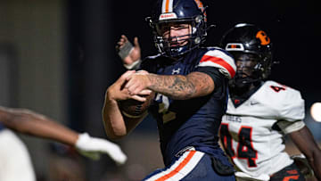 Nashville Christian's Jared Curtis (2) runs for a touchdown against Ensworth during their game at Nashville Christian School in Nashville, Tenn., Friday, Aug. 29, 2025. Nashville Christian beat Ensworth 42-41 after going for a two-point conversion in overtime.