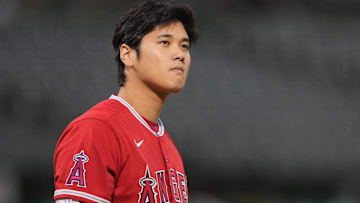 Oct 3, 2022; Oakland, California, USA; Los Angeles Angels designated hitter Shohei Ohtani (17)