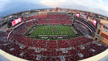 Aug 30, 2025; Lubbock, Texas, USA;  A general view of Jones AT&T Stadium during the first half of the game between the Texas Tech Red Raiders and Arkansas-Pine Bluff Golden Lions. Mandatory Credit: Michael C. Johnson-Imagn Images