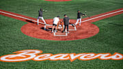 Oregon State warms up before playing against Tulane in the Corvallis Regional of the NCAA Tournament Friday, May 31, 2024, at Goss Stadium in Corvallis, Ore.