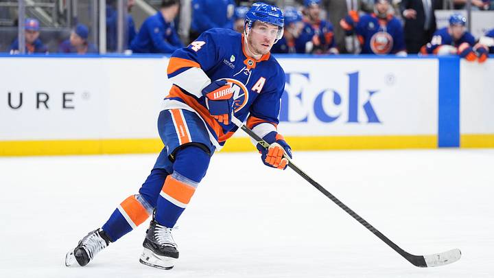 Apr 3, 2026; Elmont, New York, USA; New York Islanders forward Bo Horvat skates up ice during the third period against the Philadelphia Flyers at UBS Arena. Mandatory Credit: Alexander Wohl-Imagn Images Apr 3, 2026; Elmont, New York, USA; New York Islanders forward Bo Horvat skates up ice during the third period against the Philadelphia Flyers at UBS Arena. Mandatory Credit: Alexander Wohl-Imagn Images