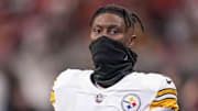 Dec 4, 2022; Atlanta, Georgia, USA; Pittsburgh Steelers wide receiver George Pickens (14) on the field during warm up prior to the game against the Atlanta Falcons at Mercedes-Benz Stadium. Mandatory Credit: Dale Zanine-Imagn Images
