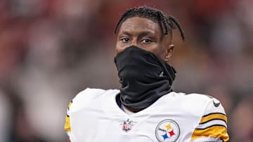 Dec 4, 2022; Atlanta, Georgia, USA; Pittsburgh Steelers wide receiver George Pickens (14) on the field during warm up prior to the game against the Atlanta Falcons at Mercedes-Benz Stadium. Mandatory Credit: Dale Zanine-Imagn Images