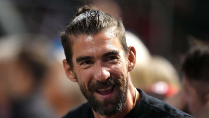 Olympic swimmer Michael Phelps watches the Arizona Diamondbacks game.