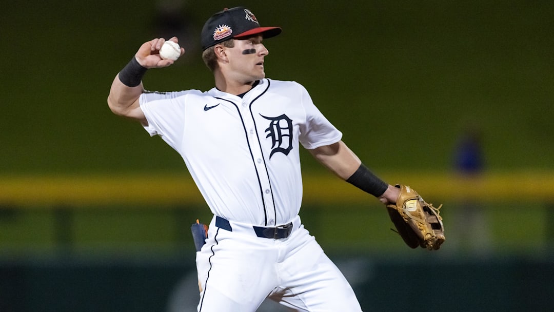 Nov 9, 2025; Mesa, AZ, USA; Detroit Tigers shortstop Kevin McGonigle during the Arizona Fall League Fall Stars Game at Sloan Park.