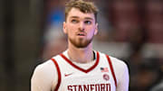 Feb 8, 2025; Stanford, California, USA; Stanford Cardinal forward Aidan Cammann (52) looks on against the NC State Wolfpack in the second half at Maples Pavilion. Mandatory Credit: Eakin Howard-Imagn Images