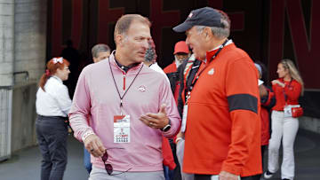 Sept 7, 2024; Columbus, OH, USA; Ohio State athletic director Ross Bjork (left) walks into Ohio Stadium before the Buckeyes' 56-0 win over Western Michigan.