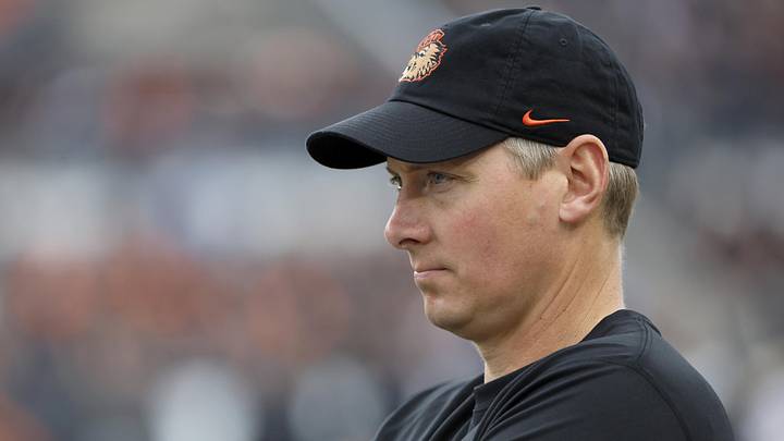 Oct 14, 2023; Corvallis, Oregon, USA; Oregon State's  then defensive coordinator Trent Bray, now a head coach and coordinator, looks on before a game against the UCLA Bruins at Reser Stadium. Mandatory Credit: Soobum Im-Imagn Images
