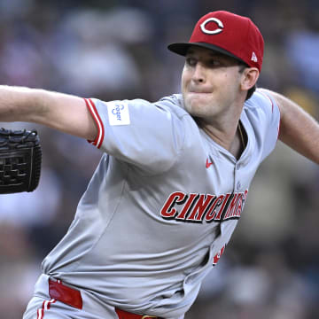 Apr 29, 2024; San Diego, California, USA; Cincinnati Reds starting pitcher Nick Lodolo (40) throws a pitch against the San Diego Padres during the first inning at Petco Park. Mandatory Credit: Orlando Ramirez-USA TODAY Sports