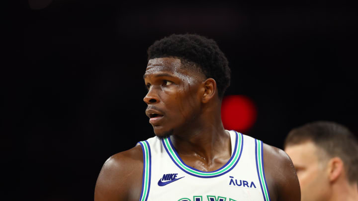 Nov 15, 2023; Phoenix, Arizona, USA; Minnesota Timberwolves guard Anthony Edwards (5) against the Phoenix Suns at Footprint Center. Mandatory Credit: Mark J. Rebilas-USA TODAY Sports