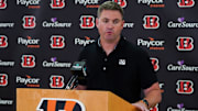 Cincinnati Bengals head coach Zac Taylor speaks at a press conference, Saturday, April 26, 2025, at Paycor Stadium in Downtown Cincinnati.