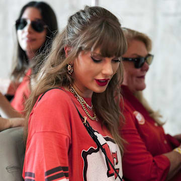 Sep 15, 2024; Kansas City, Missouri, USA; Recording artist Taylor Swift arrives prior to a game between the Cincinnati Bengals and the Kansas City Chiefs at GEHA Field at Arrowhead Stadium. Mandatory Credit: Jay Biggerstaff-Imagn Images