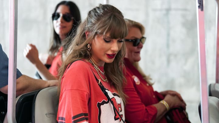 Sep 15, 2024; Kansas City, Missouri, USA; Recording artist Taylor Swift arrives prior to a game between the Cincinnati Bengals and the Kansas City Chiefs at GEHA Field at Arrowhead Stadium. Mandatory Credit: Jay Biggerstaff-Imagn Images